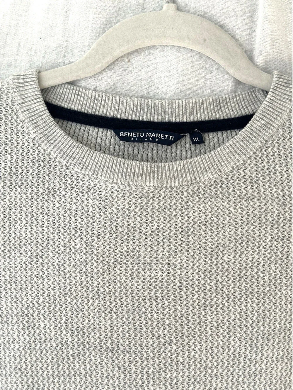 Beneto Maretti Crewneck Sweater Men's XL Light Gray Cotton Nylon Blend Pullover